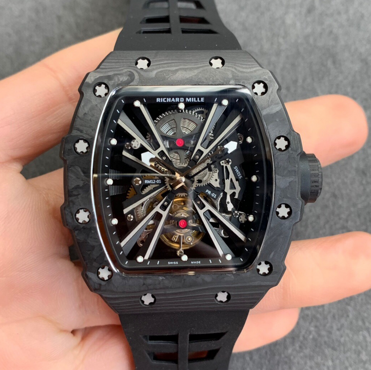KV厂理查德米勒RM12-01限量陀飞轮机芯 碳纤维黑色胶带男士手表