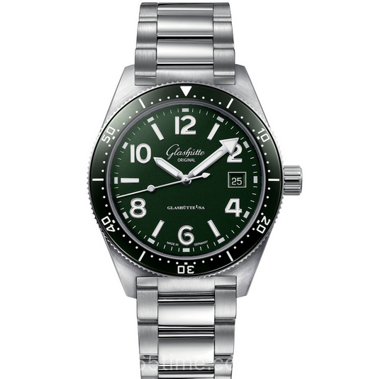 巨资打造-格拉苏蒂原创开拓系列1-39-11-13-83-70绿色盘钢带男士机械手表