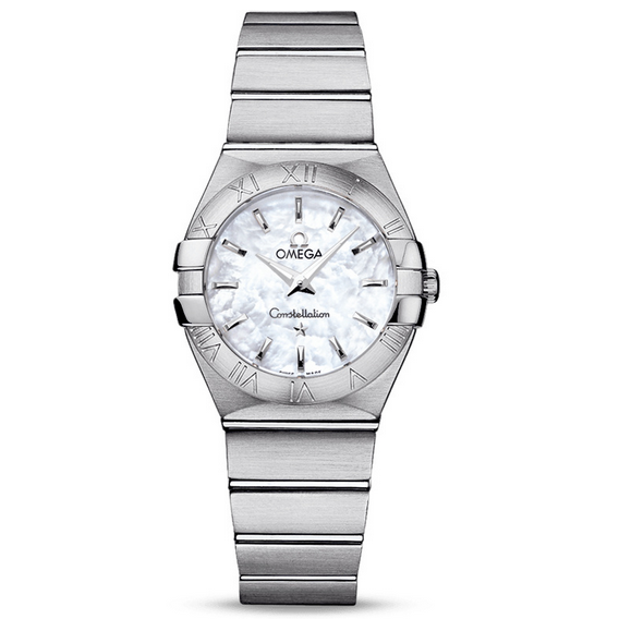 3S欧米茄星座123.10.27.60.05.001贝母盘石英原装机芯 27毫米钢带女士手表 