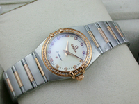 欧米茄星座系列女士手表外壳镶钻包18K玫瑰金两针钻石刻度（多颜色）