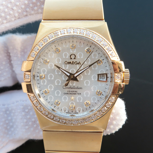 欧米茄星座系列123.20.35，精钢镀18k黄金表链表壳 白面 机械男士手表