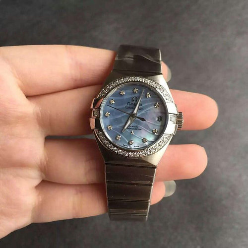 欧米茄星座系列27mm女士机械手表 镶钻版