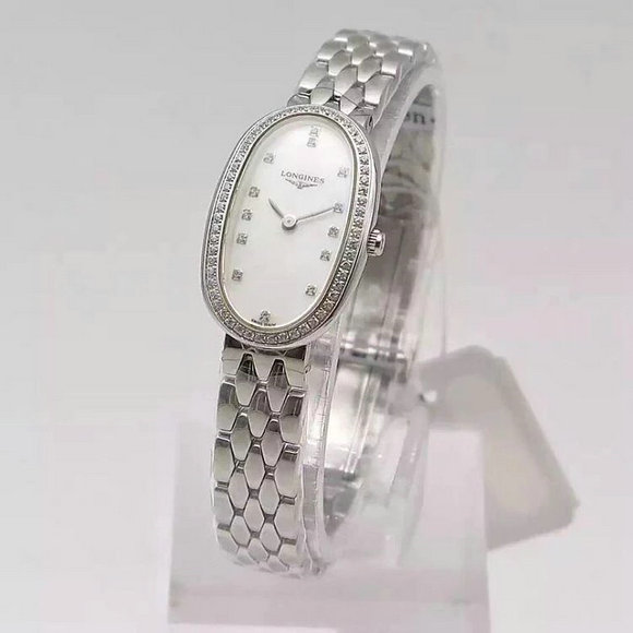 台湾工厂出品 浪琴椭圆形白盘女士石英手表 镶钻版