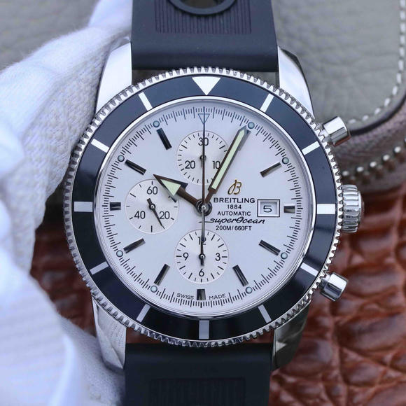 OM百年灵超级海洋系列计时男士机械手表 橡胶带白面