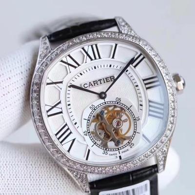 TF出品 Cartier 卡地亚Drive de系列陀飞轮 镶钻 皮带表 手动上链机芯 男士手表