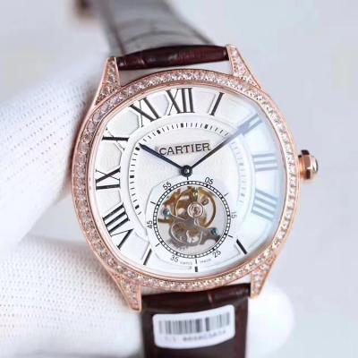 TF出品 Cartier 卡地亚Drive de系列陀飞轮 镶钻 皮带表 手动上链机芯 男士手表