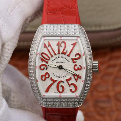 法穆兰Vanguard V32 女腕表 ，腕表的创作灵感源自其至美设计与独特造型 ，以太阳压纹表盘镶