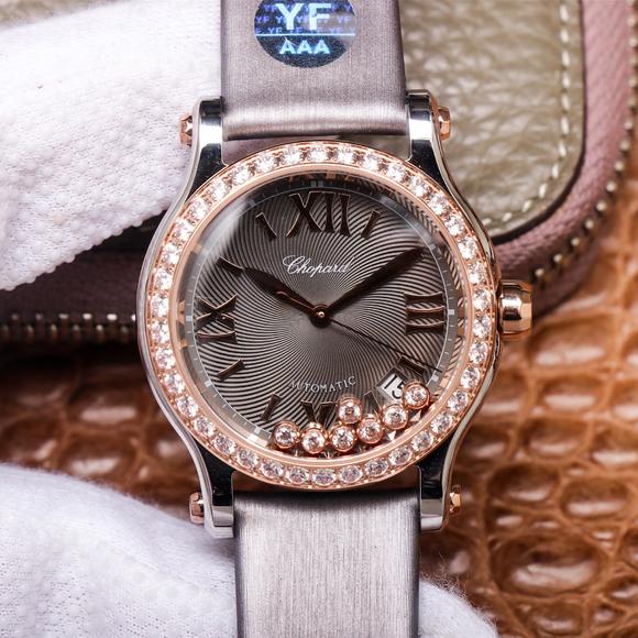 YF萧邦快乐钻278559-3003腕表,镶钻玫瑰金女士机械手表,绢丝表带