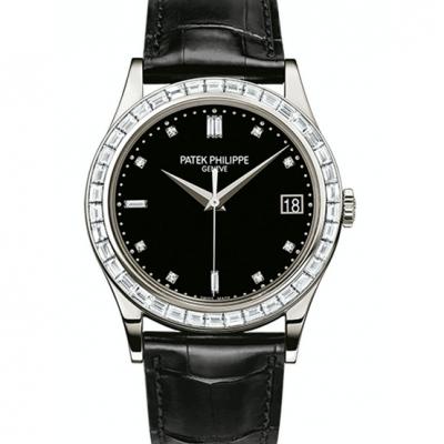 ZF厂百达翡丽古典表系列5298P-012镶钻黑盘皮带男士机械手表