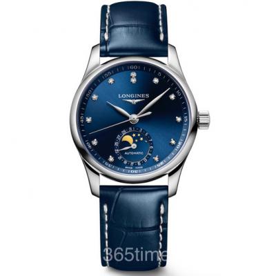 V9浪琴名匠系列L2.409.4.97.0月相蓝盘皮带女士机械手表