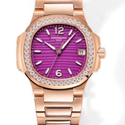 GR厂百达翡丽运动优雅系列7010紫盘镶钻搭载瑞士进口石英机芯32MM女士手表
