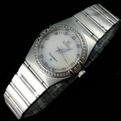 欧米茄OMEGA星座系列瑞士女士手表 全钢镶钻石英女表 白色隐标面 瑞士原装机芯